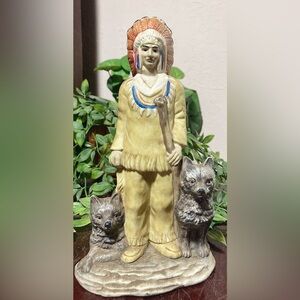 VTG 1991 TMD Native American Warrior Wolves Ceramic Figurine